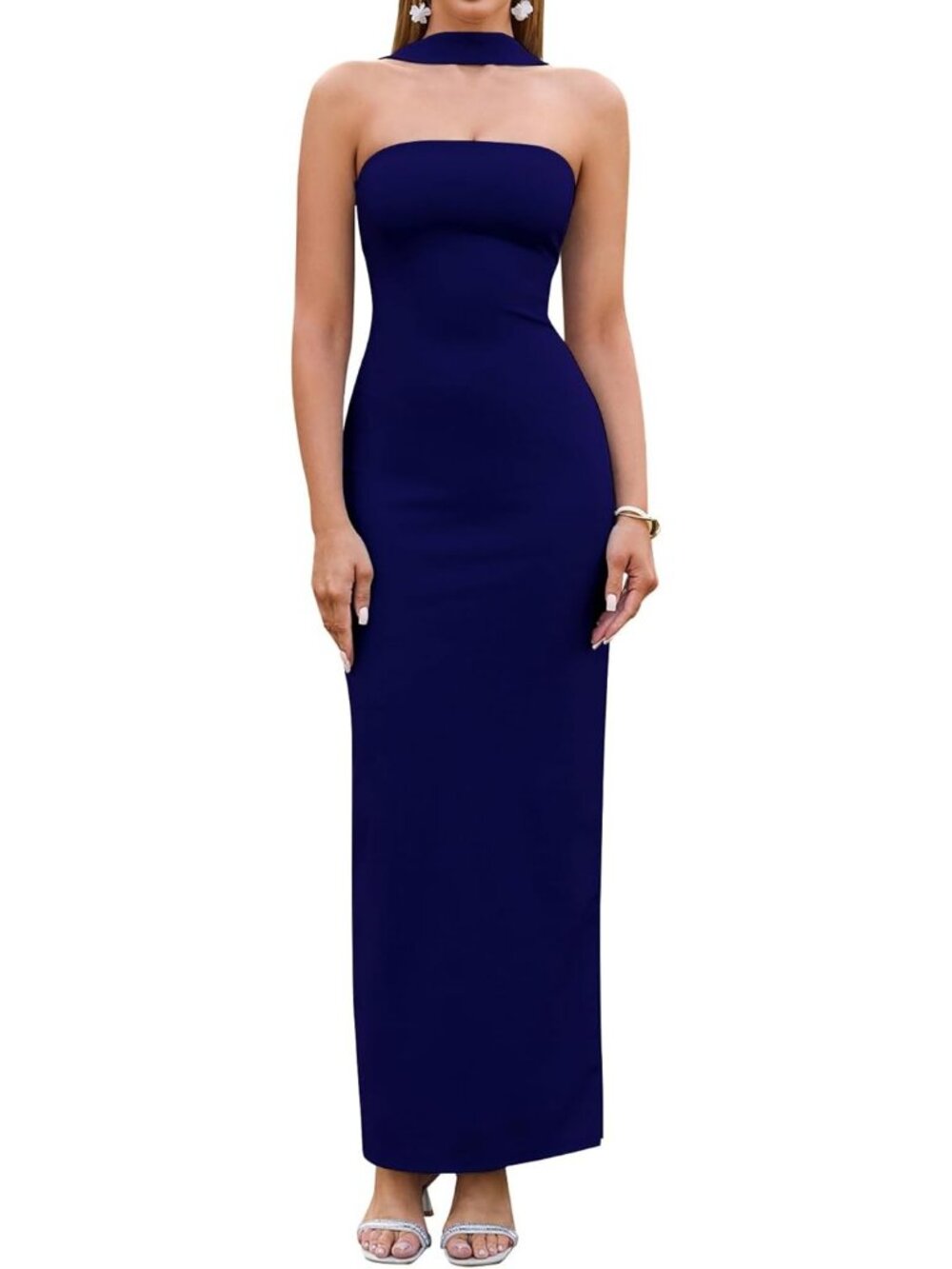 Women's Summer Bodycon Navy Maxi Dress Halter Neck Formal Cocktail Party Dress